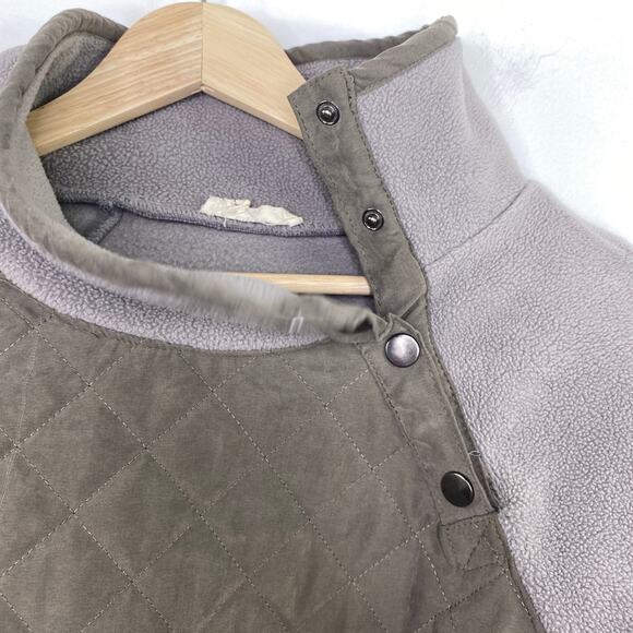 Entro Two-Tone Grey Fleece Quilted Snap Pullover Sweatshirt Women's Size Large L - Picture 6 of 9